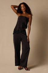 Amaya Black Satin Lace Asymmetrical Top