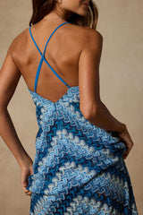 Marbella Blue Multi Crochet Sleeveless Maxi Dress