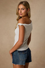 Shaylee Ivory Striped Twisted Strap Top