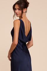 Hatley Navy Satin Cowl Back Maxi Dress