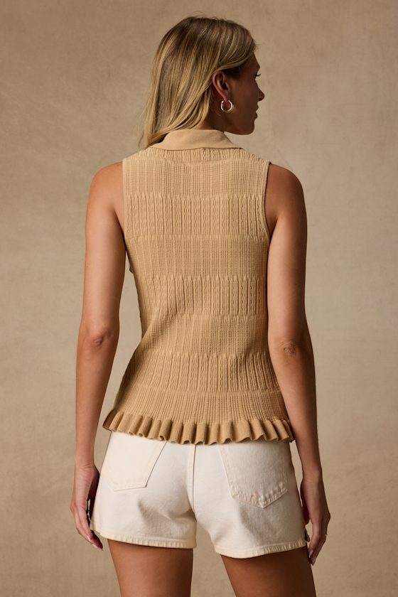 Sana Beige Textured Sweater Knit Tank Top