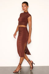 Kiara Brown Mesh Two-Piece Midi Dress