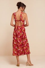 Rosetta Red Multi Floral Midi Dress and Scarf Set