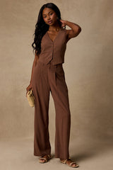 Suits You Perfectly Brown Linen Vest