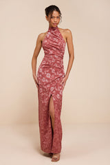 Felicia Rusty Rose Floral Burnout Column Maxi Dress