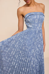 Elysium Slate Blue Floral Burnout Strapless Maxi Dress