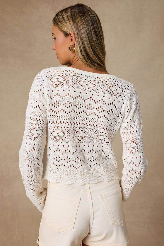 Clea Ivory Crochet Button-Front Cardigan
