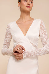 Lyric White Satin Lace Column Wedding Dress