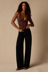 Monroe Brown Slinky Knit Tie-Back Top