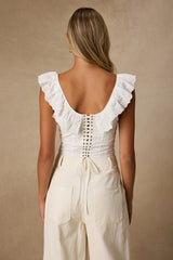Cosette Ivory Eyelet Embroidered Ruffled Top