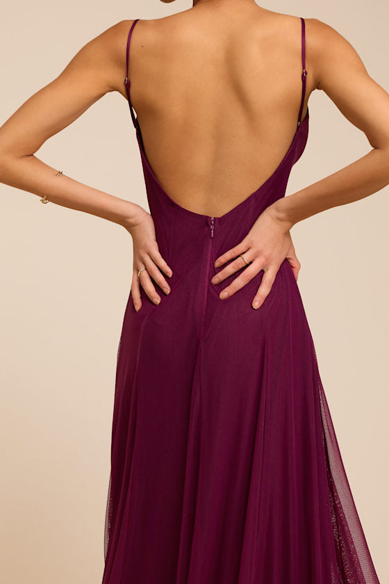 Atori Plum Mesh Sleeveless Maxi Dress