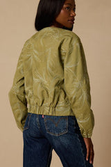 Olina Olive Embroidered Bomber Jacket