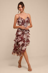 Sinclair Brown Floral Ruffled Midi Dress