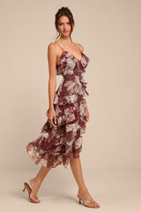 Sinclair Brown Floral Ruffled Midi Dress