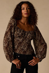 Yara Brown Multi Paisley Long Sleeve Top
