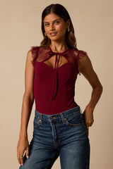 Coveted Crush Burgundy Lace Tie-Neck Bodysuit