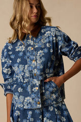 Cohen Medium Wash Floral Denim Jacket