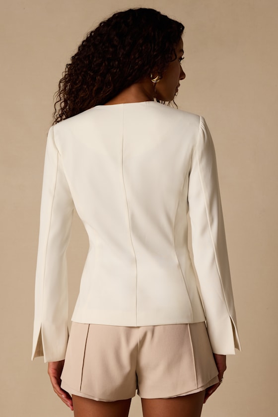 Myanna Ivory Long Sleeve Blazer Top