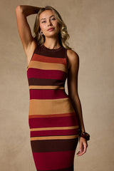 Jalene Brown Multi Striped Ribbed Knit Midi Dress