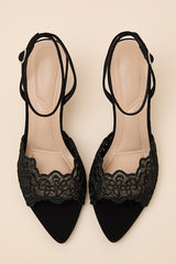 Regatta Black Lace Ankle Strap High Heel Sandals