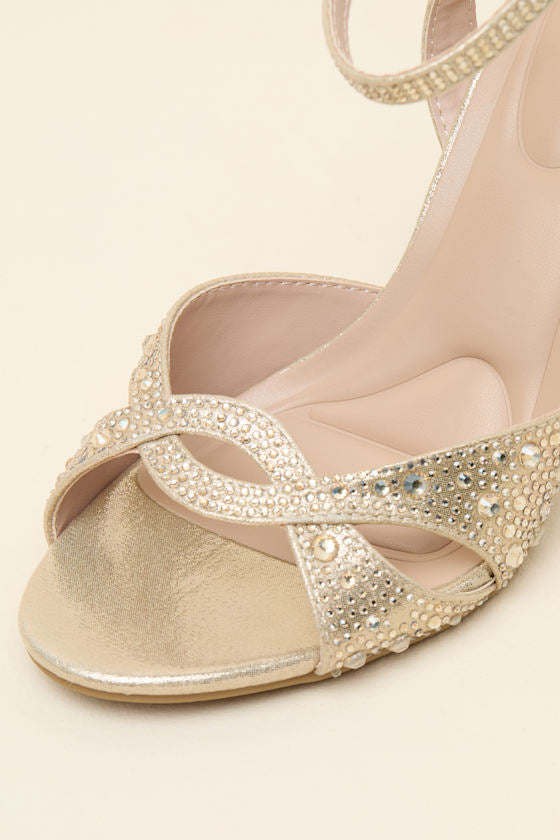 Olamide Gold Rhinestone High Heel Ankle Strap Sandals