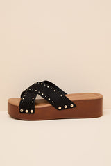 Loma Black Studded Platform Slide Sandals