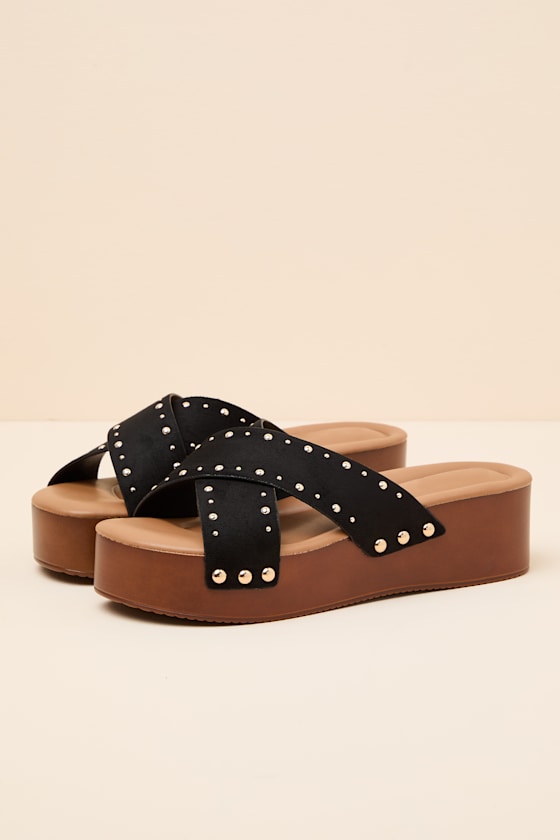 Loma Black Studded Platform Slide Sandals