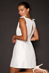 Kingsley White Satin Bow Shift Mini Dress
