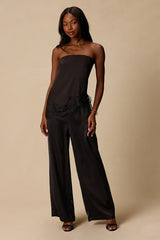 Amala Black Satin Mid-Rise Wide-Leg Pants