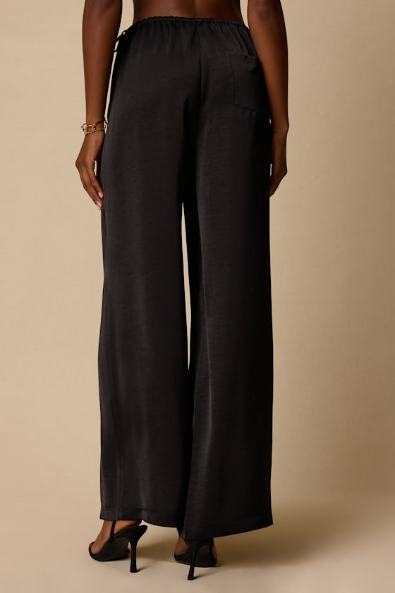 Amala Black Satin Mid-Rise Wide-Leg Pants