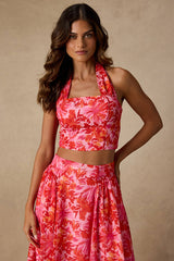 Nashira Pink Multi Floral Halter Top