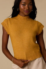 Tilda Yellow Cap Sleeve Scalloped Sweater Top