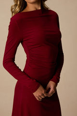 Trea Maroon Knit Boat Neck Mini Dress