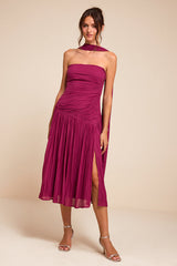 Nellie Berry Pink Pleated Midi Dress and Scarf Set