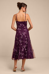 Ronette Plum Floral Embroidered Midi Dress