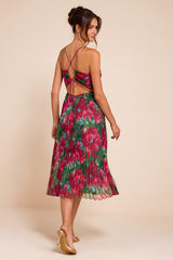 Whitley Green Multi Floral Pleated Sleeveless Midi Dress