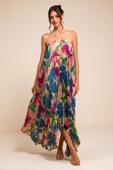Daylen Blush Multi Floral Satin Shift Maxi Dress
