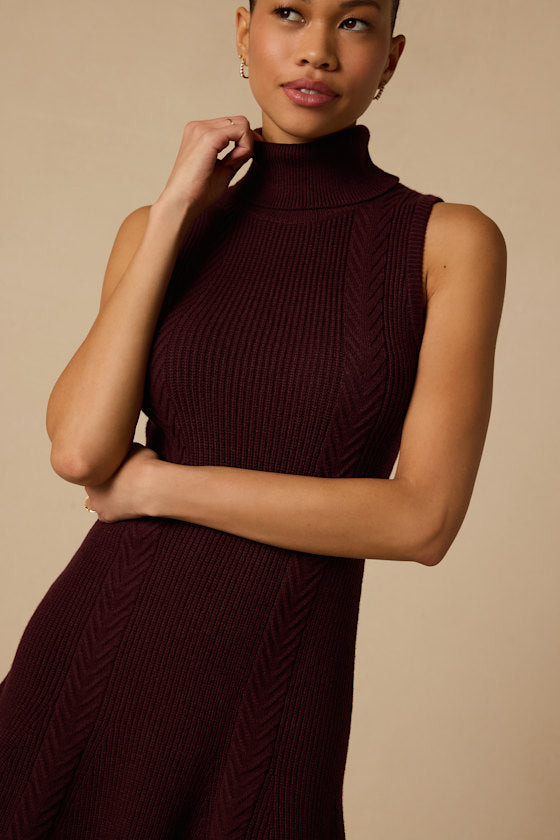 Brit Burgundy Turtleneck Sweater Mini Dress