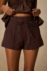 Sylvette Brown Tie-Front High-Waisted Shorts