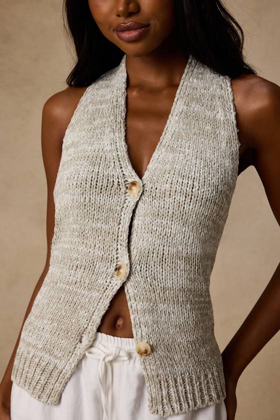 Teresa Heather Grey Halter Sweater Top