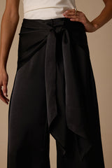 Ivaya Black Satin Sash Wide-Leg Pants