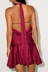 Cass Wine Red Striped Satin Drop Waist Mini Dress