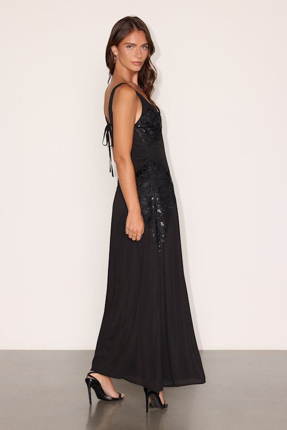 Julissa Black Embroidered Tie-Back Maxi Dress