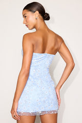 Grecia Light Blue Sequin Strapless Mini Dress