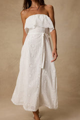 Jessamine Ivory Eyelet Embroidered Strapless Midi Dress