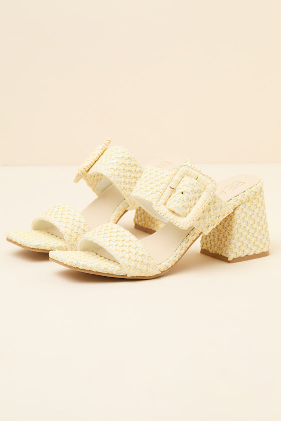Lucy French Vanilla Raffia High Heel Slide Sandals