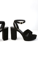 Selah Black Suede Ankle Strap Heels