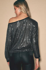 Sequins of Events Gunmetal Dolman Sleeve Top