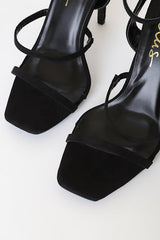 Leticiya Black Suede Ankle-Strap High Heel Sandals
