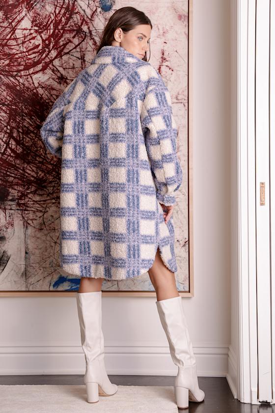 Winter Winds Blue Plaid Shearling Jacket